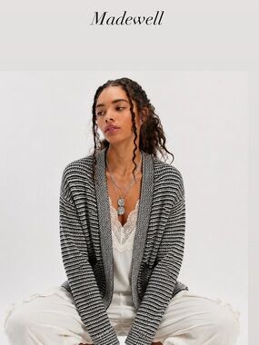Madewell Black & White Striped Open Cardigan